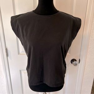 Madewell Black T-shirt with Statement Shoulders | Size XS